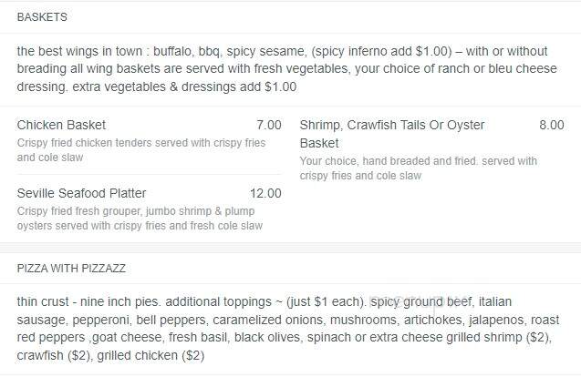 Rosie O'Grady's - Pensacola, FL menu_pic
