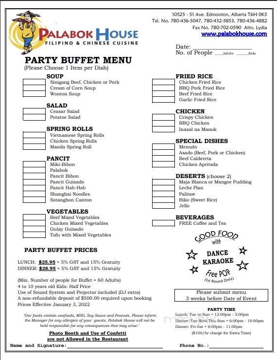 Palabok House - Edmonton, AB menu_pic