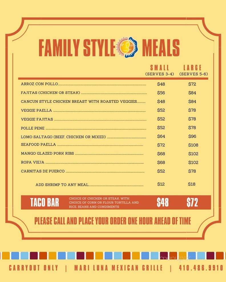 Mari Luna's Mexican Grill - Pikesville, MD menu_pic