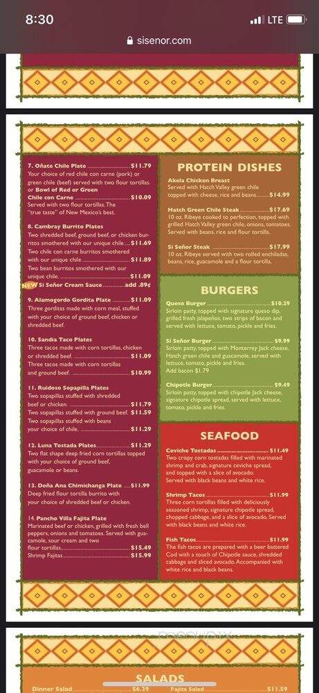 Si Senor Restaurant - Las Cruces, NM menu_pic