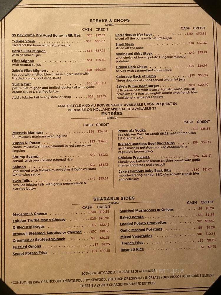 Jake's Steakhouse - Bronx, NY menu_pic