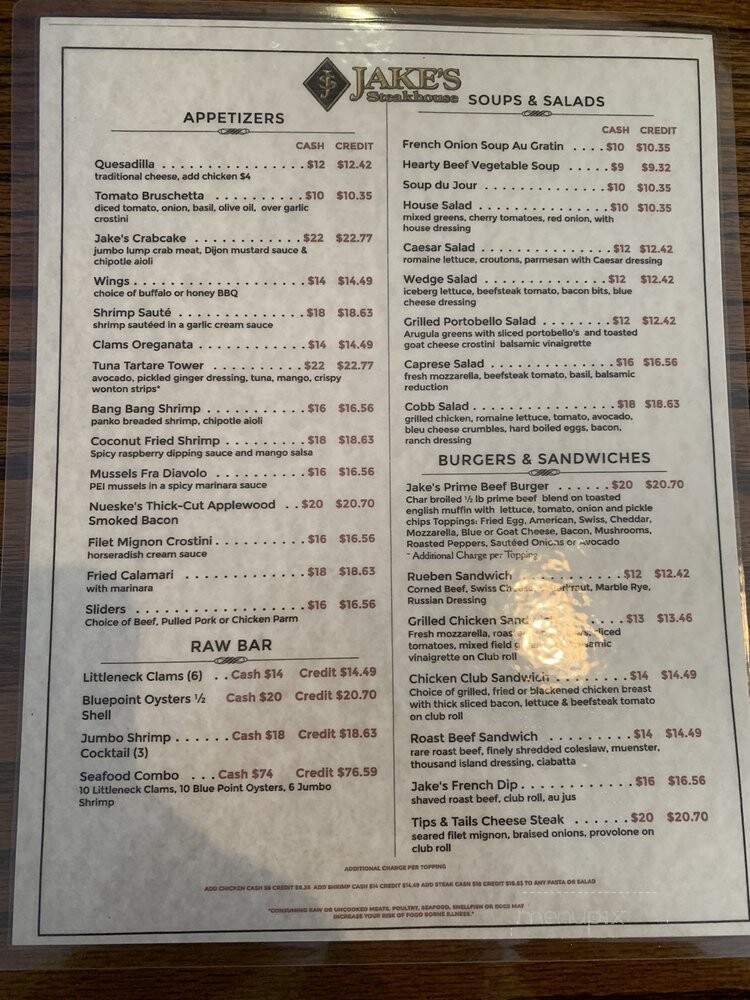 Jake's Steakhouse - Bronx, NY menu_pic
