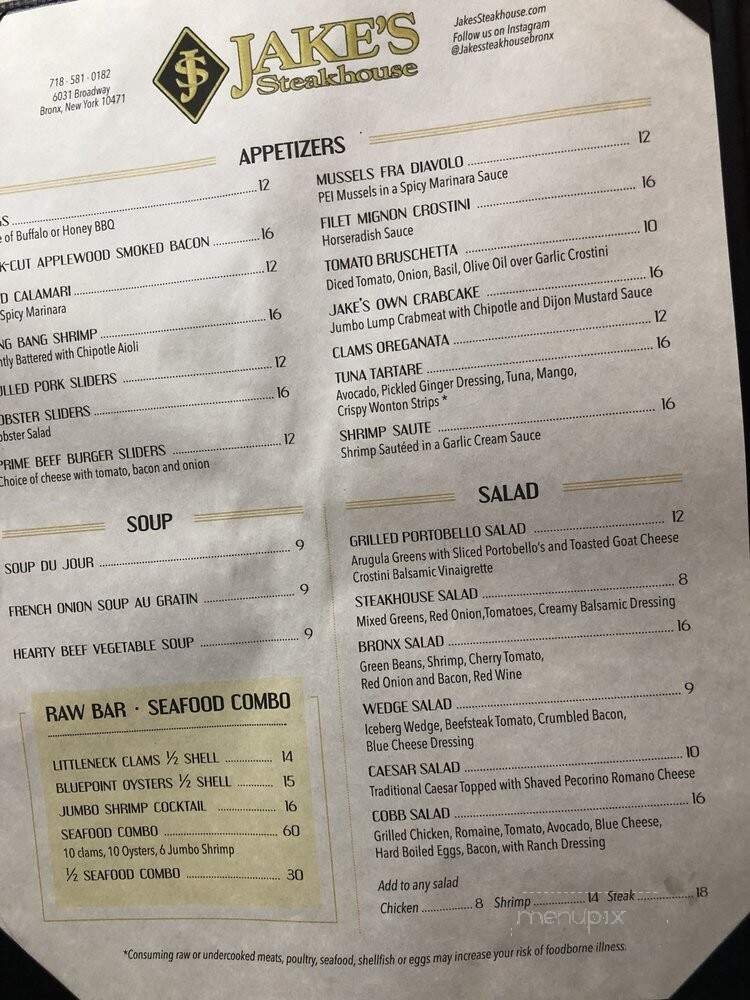 Jake's Steakhouse - Bronx, NY menu_pic