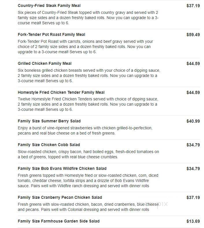 Bob Evans Restaurant - Harborcreek, PA menu_pic