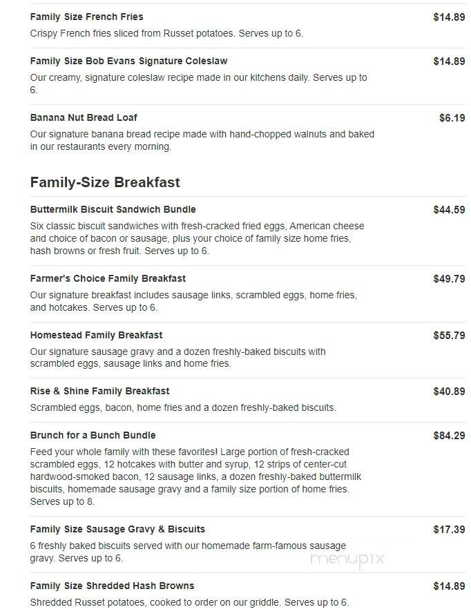Bob Evans Restaurant - Harborcreek, PA menu_pic