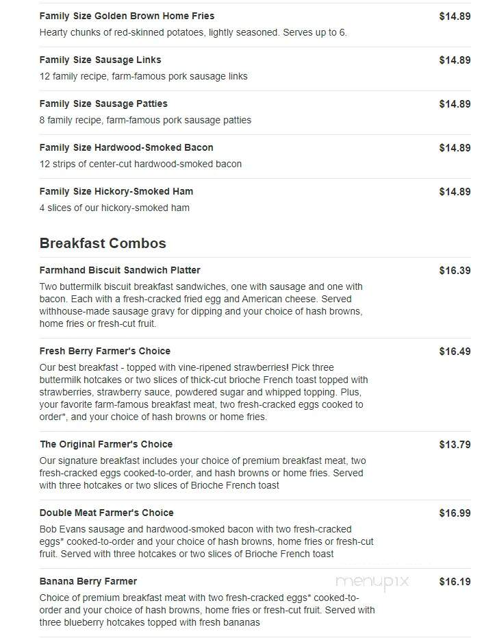 Bob Evans Restaurant - Harborcreek, PA menu_pic