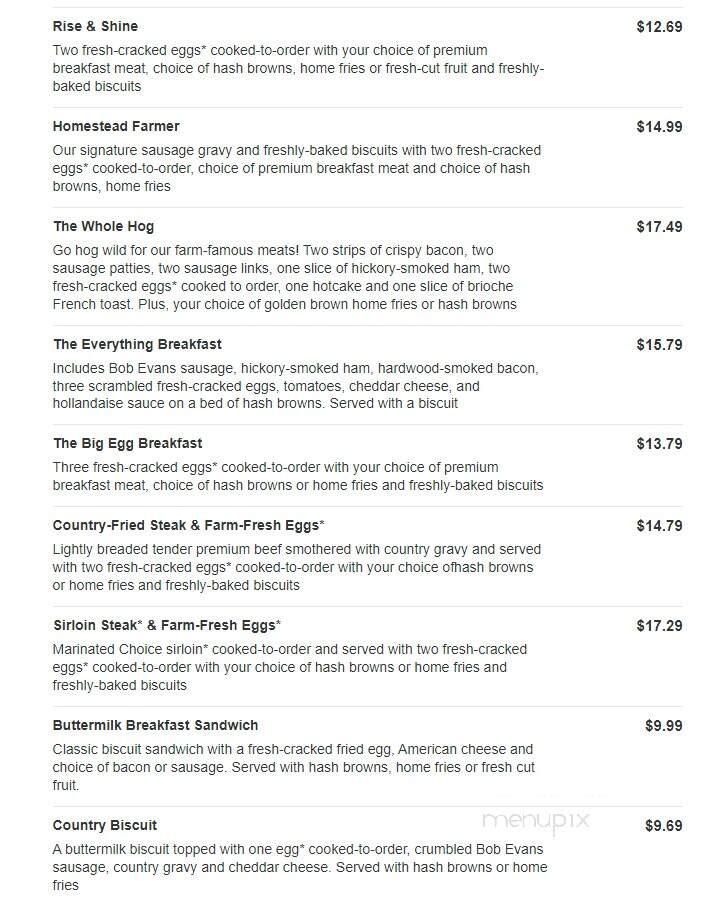 Bob Evans Restaurant - Harborcreek, PA menu_pic
