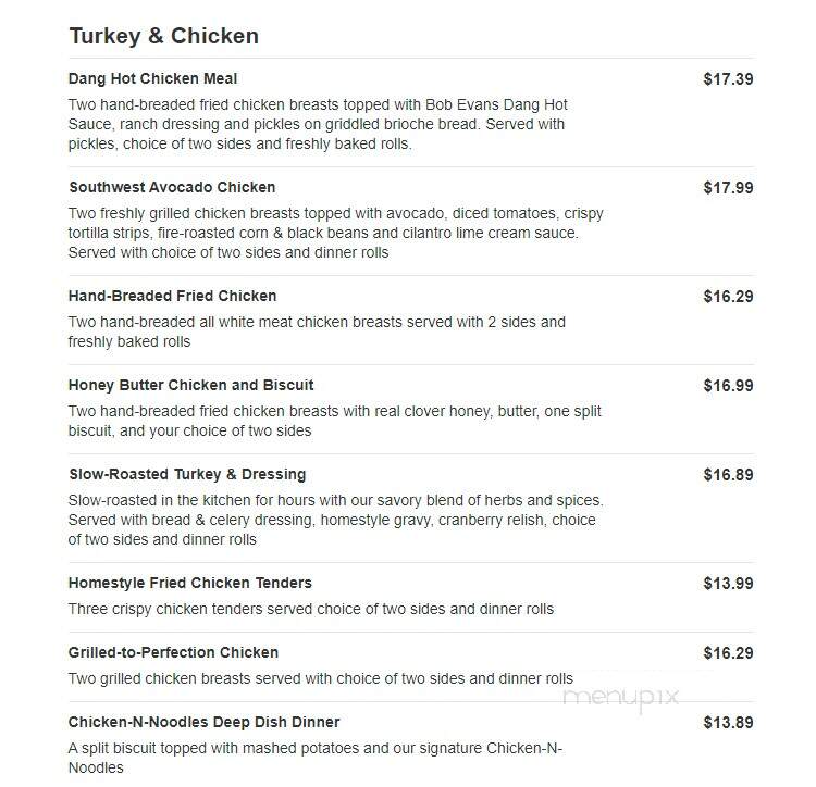 Bob Evans Restaurant - Harborcreek, PA menu_pic