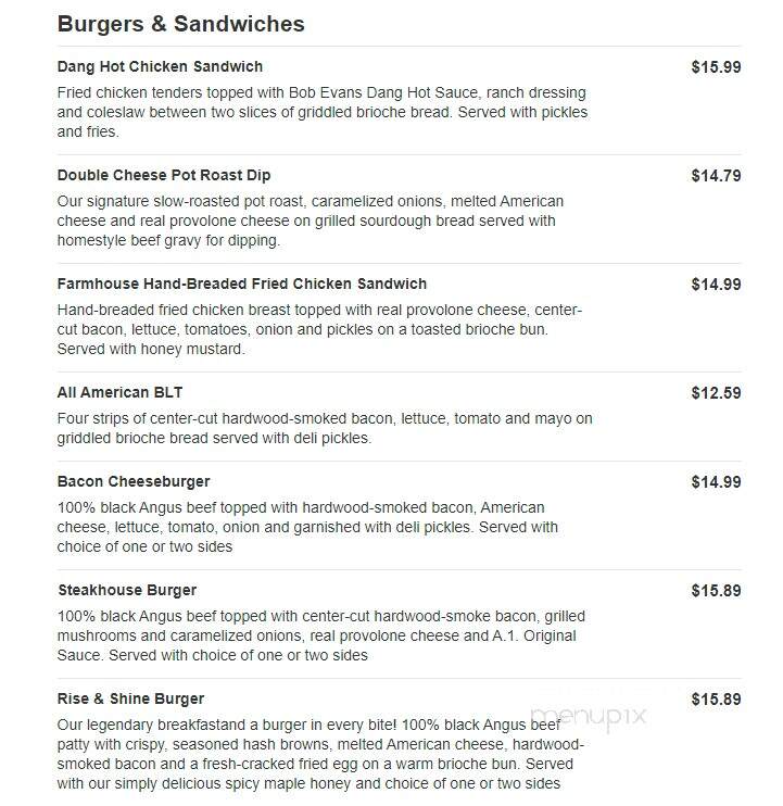 Bob Evans Restaurant - Harborcreek, PA menu_pic