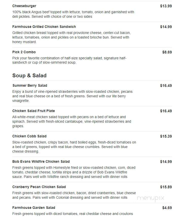 Bob Evans Restaurant - Harborcreek, PA menu_pic