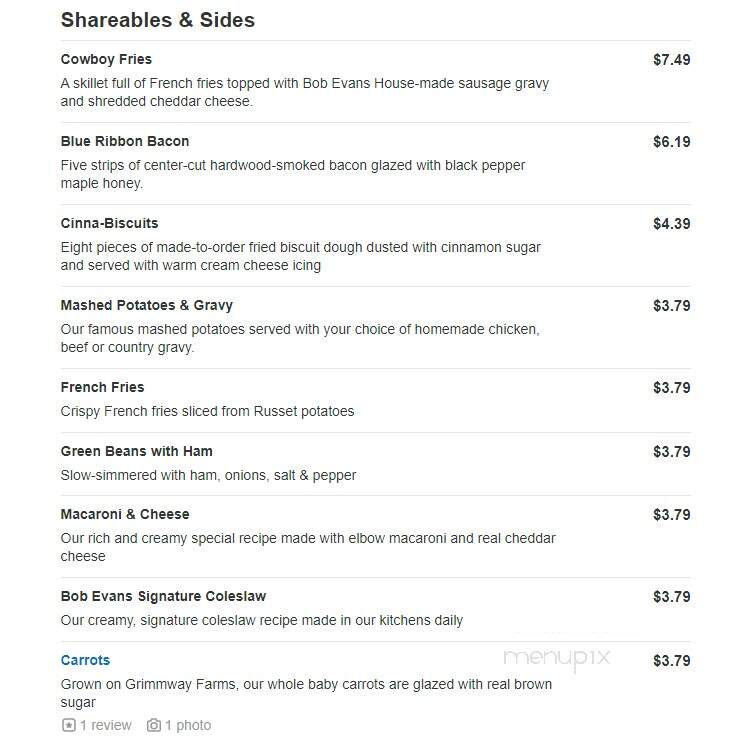 Bob Evans Restaurant - Harborcreek, PA menu_pic
