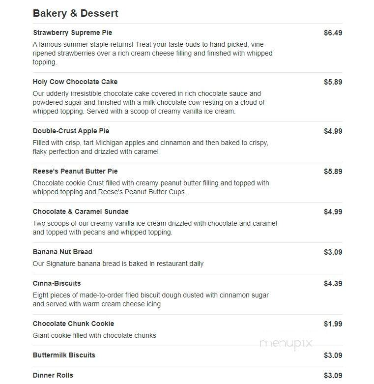 Bob Evans Restaurant - Harborcreek, PA menu_pic