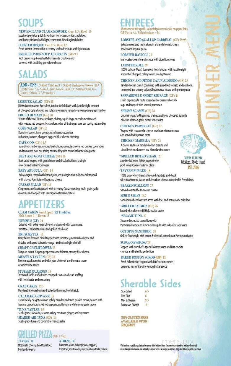 Tavern By The Sea - North Kingstown, RI menu_pic