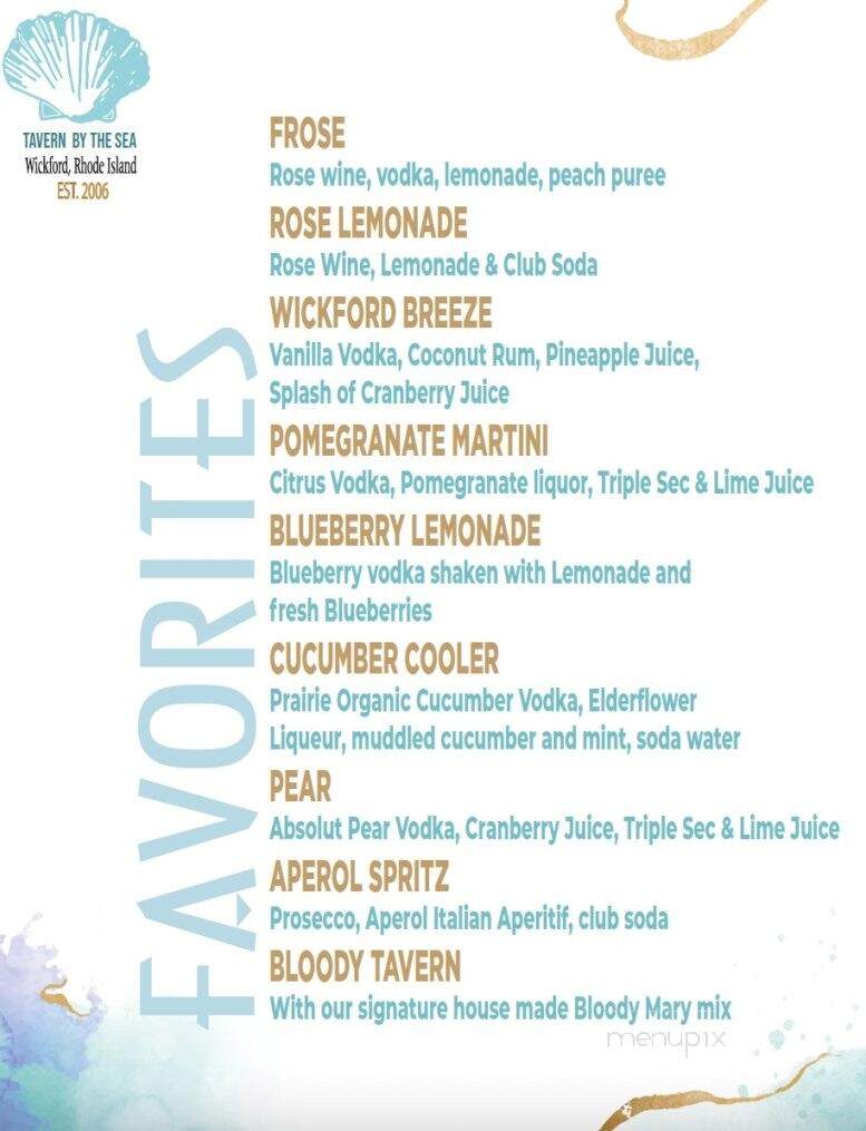 Tavern By The Sea - North Kingstown, RI menu_pic
