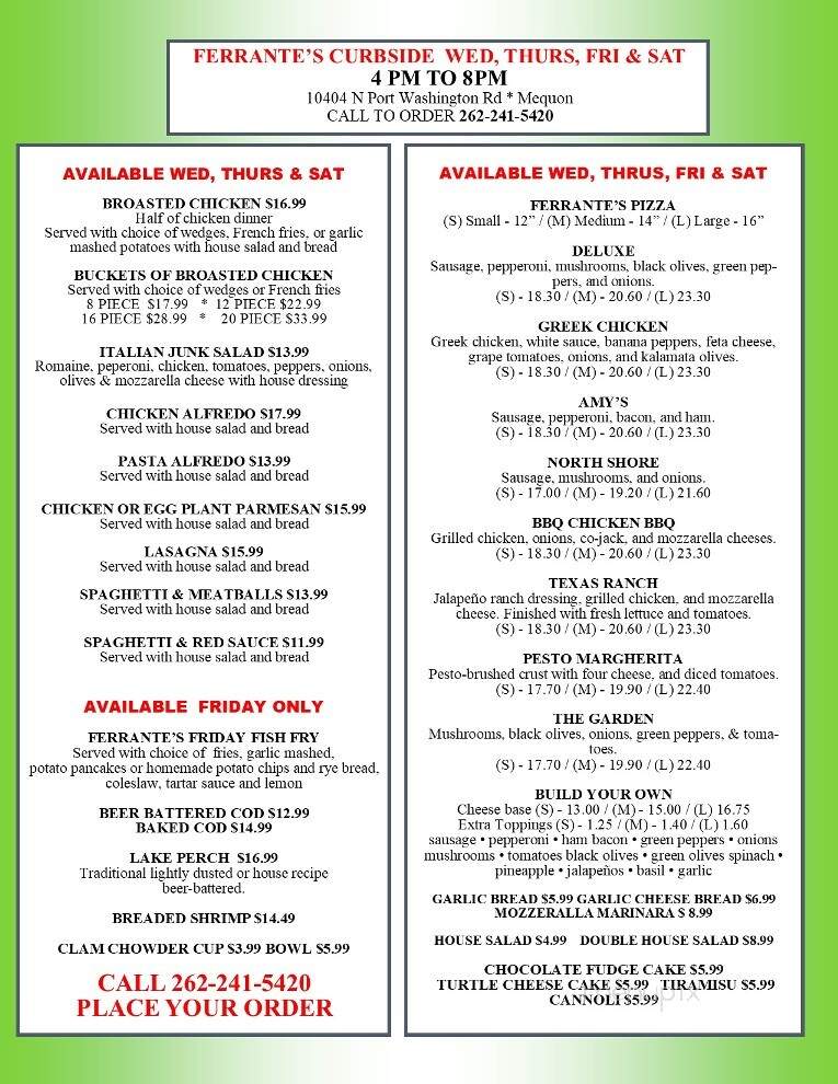 Ferrante's Mequon - Mequon, WI menu_pic