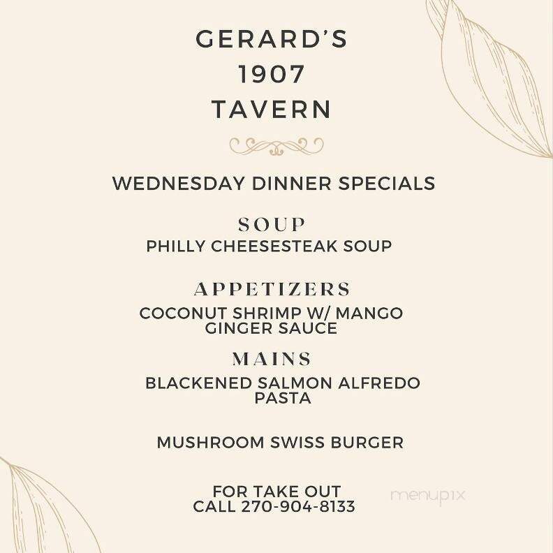 Gerard's 1907 Tavern - Bowling Green, KY menu_pic