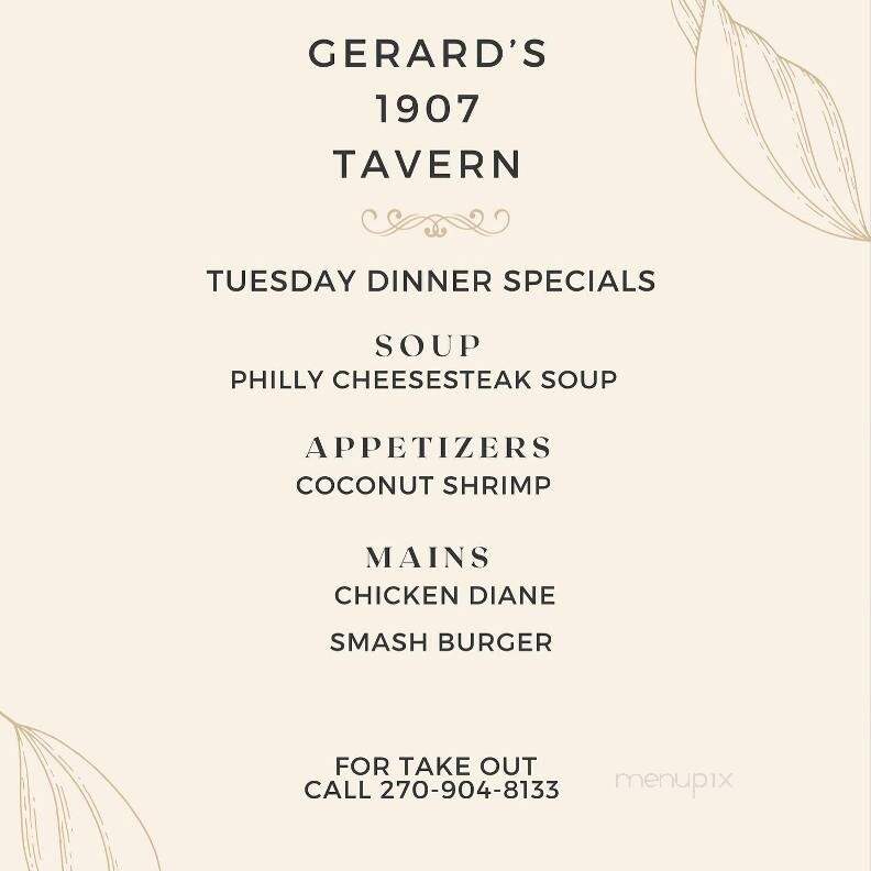 Gerard's 1907 Tavern - Bowling Green, KY menu_pic