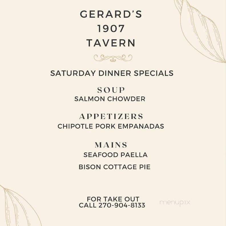 Gerard's 1907 Tavern - Bowling Green, KY menu_pic