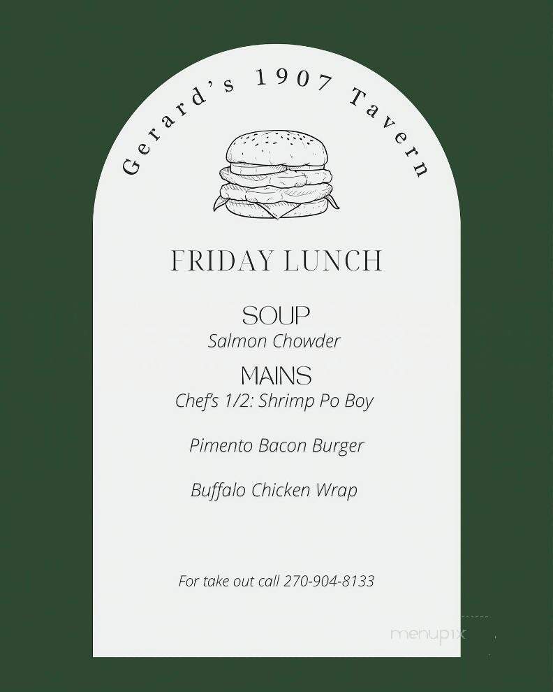 Gerard's 1907 Tavern - Bowling Green, KY menu_pic