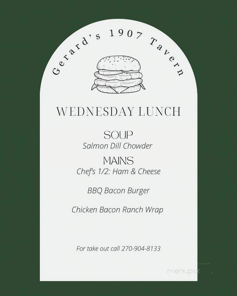Gerard's 1907 Tavern - Bowling Green, KY menu_pic