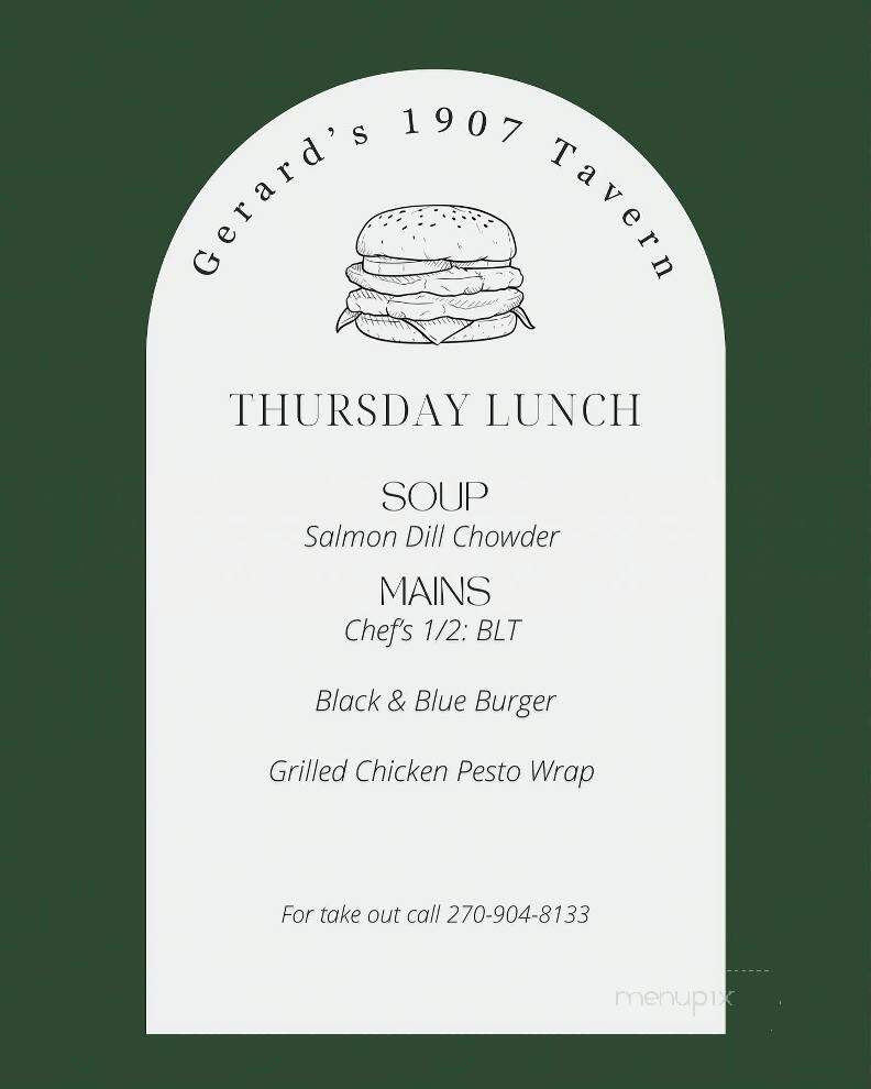 Gerard's 1907 Tavern - Bowling Green, KY menu_pic
