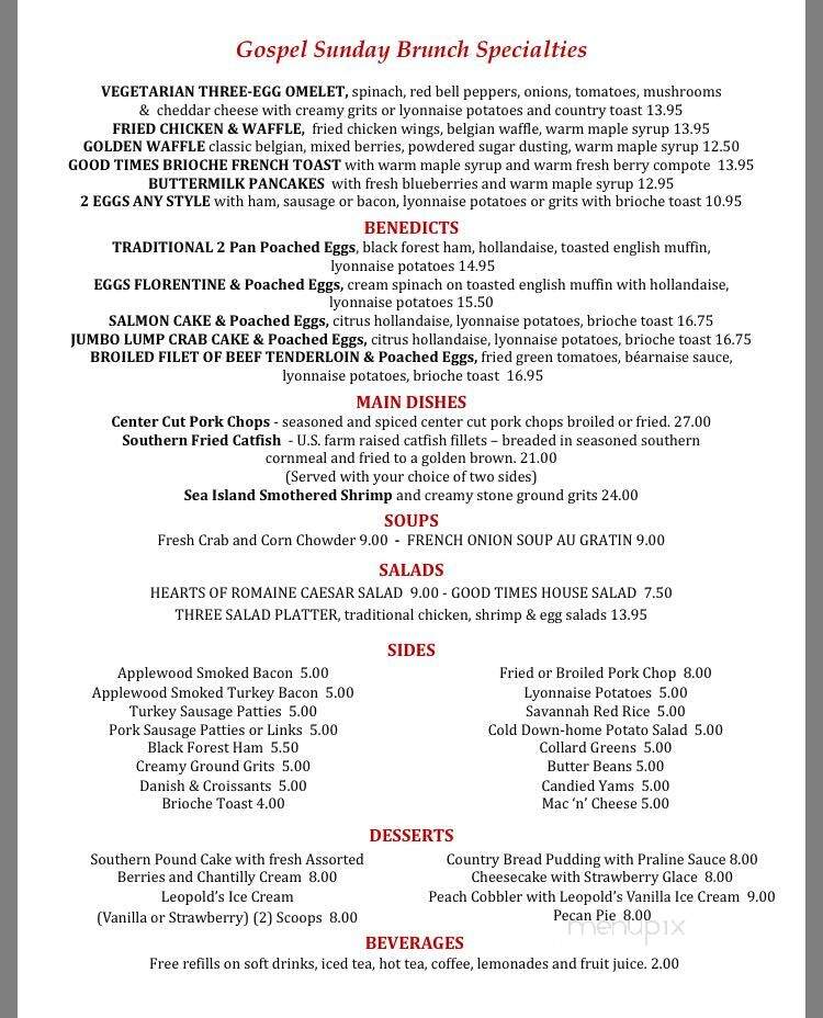 Good Times Jazz Bar & Restaurant - Savannah, GA menu_pic