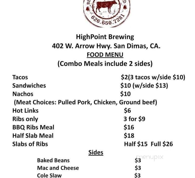 Highpoint Brewing Company - San Dimas, CA menu_pic