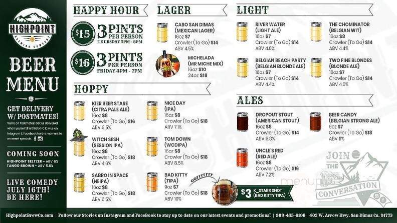 Highpoint Brewing Company - San Dimas, CA menu_pic