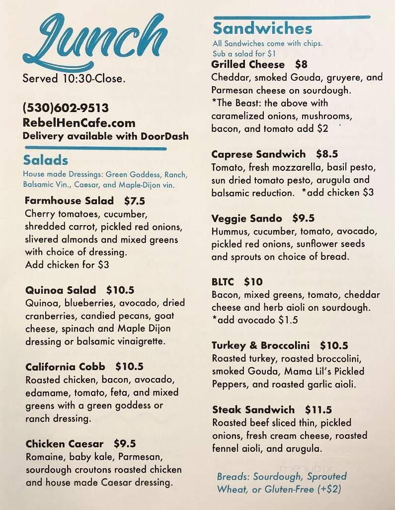 Rebel Hen Cafe - Lincoln, CA menu_pic
