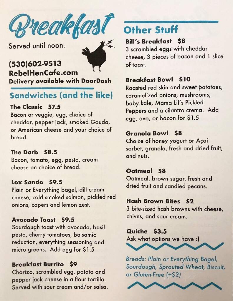 Rebel Hen Cafe - Lincoln, CA menu_pic
