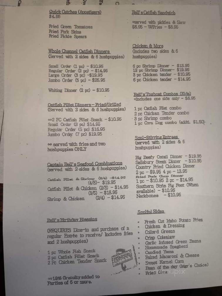 Bells Catfish and Soul Food - Memphis, TN menu_pic