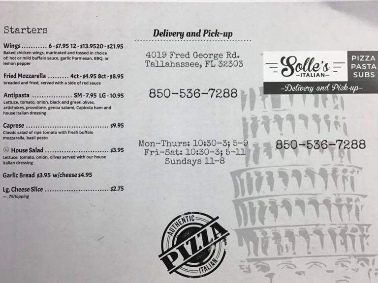 Solle's Italian - Tallahassee, FL menu_pic