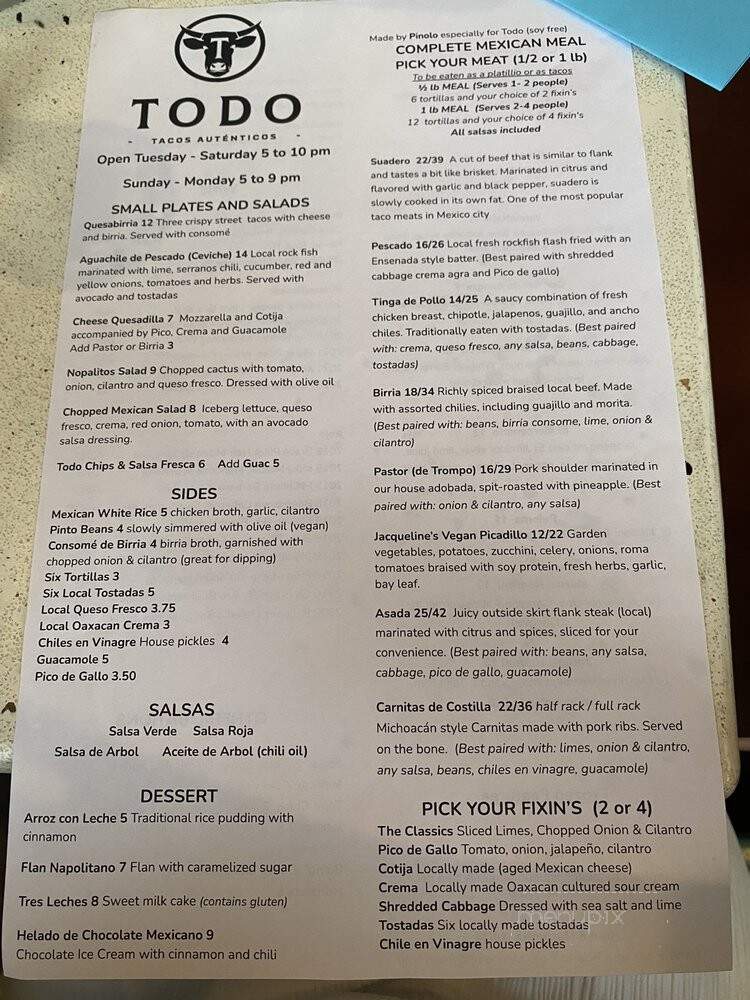 Todo Taco - Portland, OR menu_pic