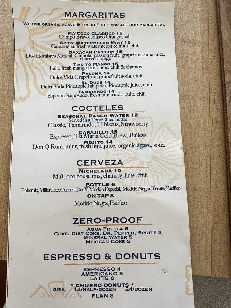 Ma'Coco - Austin, TX menu_pic