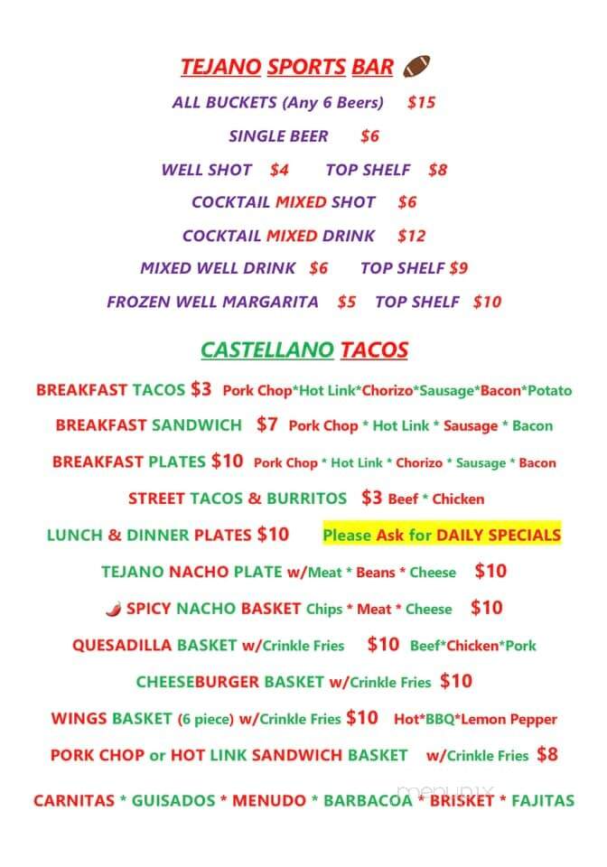 Tejano Sports Bar Y Cocina - Dallas, TX menu_pic