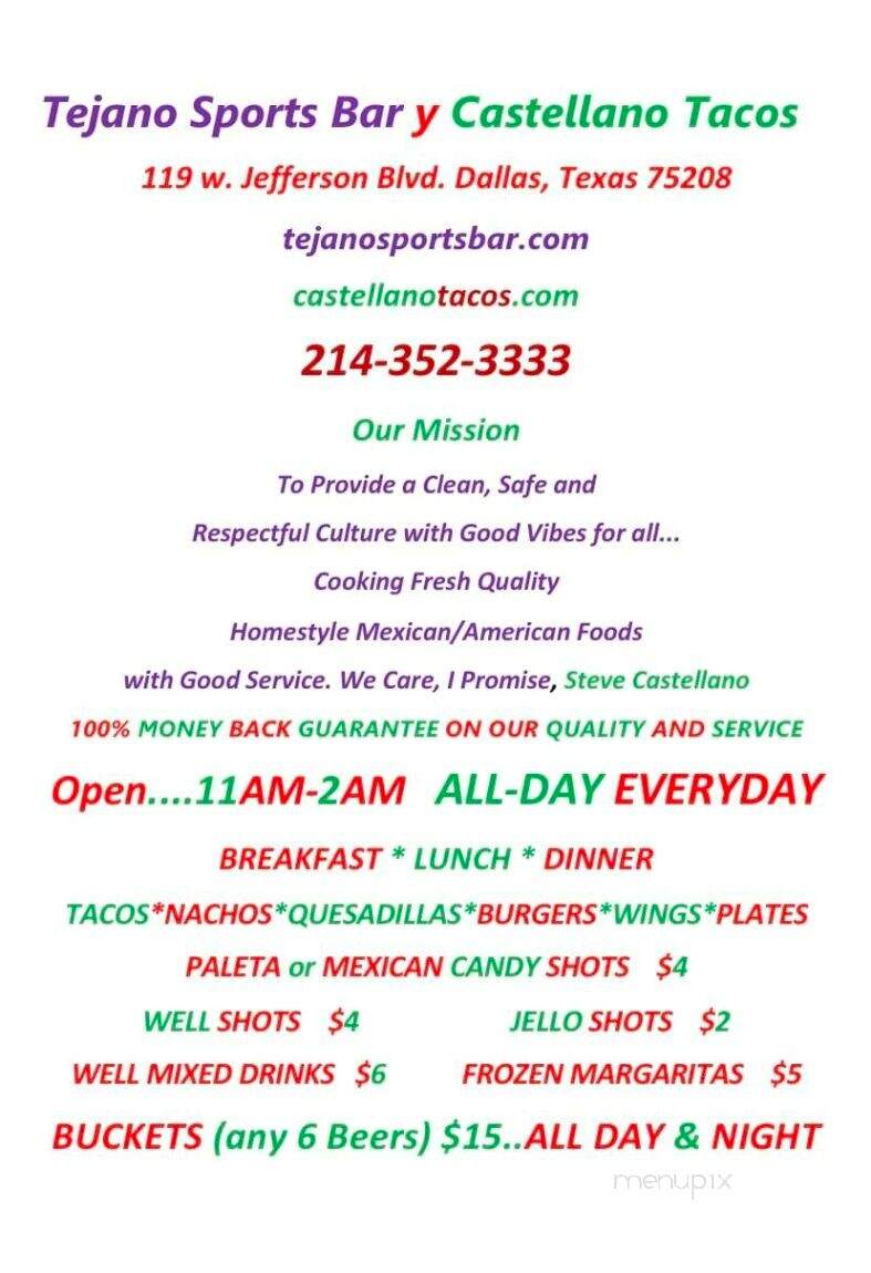 Tejano Sports Bar Y Cocina - Dallas, TX menu_pic