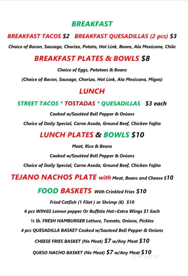 Tejano Sports Bar Y Cocina - Dallas, TX menu_pic