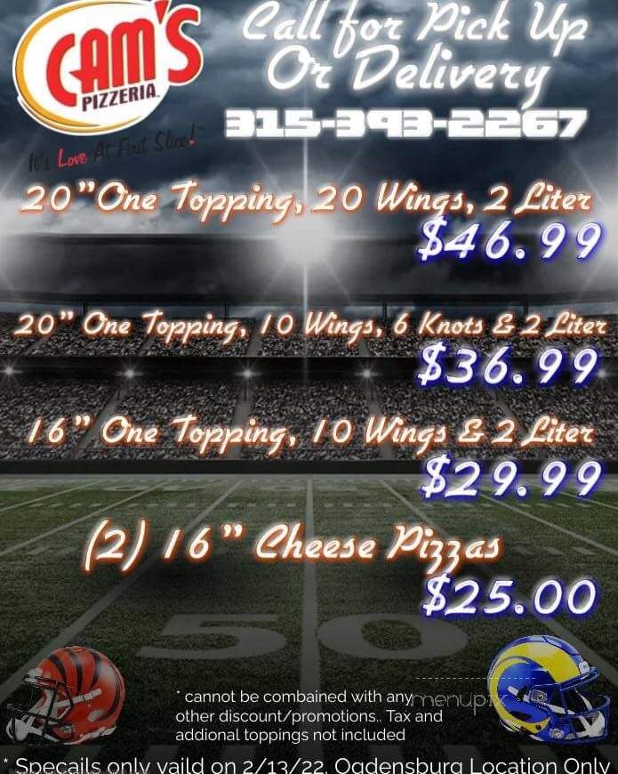 Cam's Pizzeria - Ogdensburg, NY menu_pic