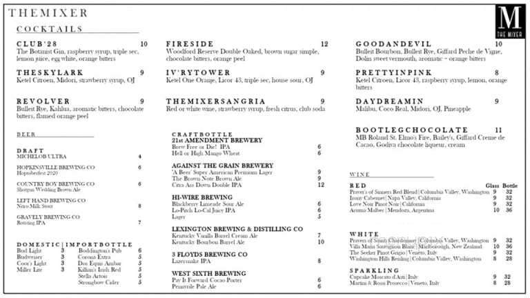 The Mixer - Hopkinsville, KY menu_pic