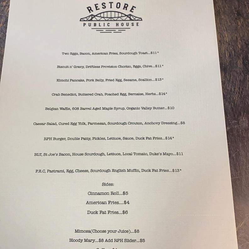 Restore Public House - La Crosse, WI menu_pic