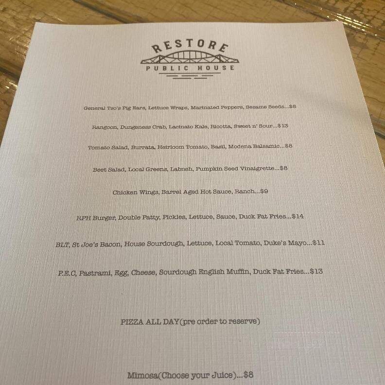 Restore Public House - La Crosse, WI menu_pic