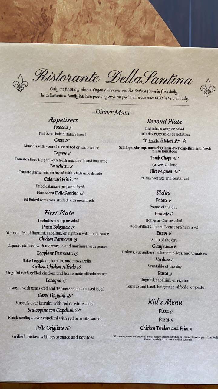 Ristorante DellaSantina - Sevierville, TN menu_pic