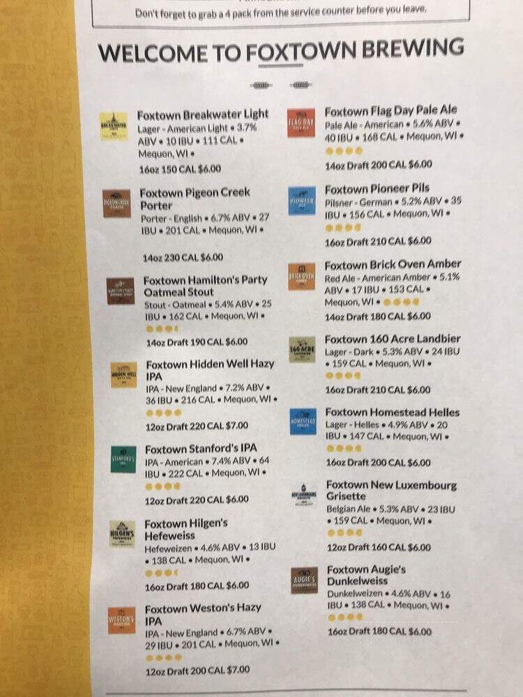Foxtown Brewing - Mequon, WI menu_pic