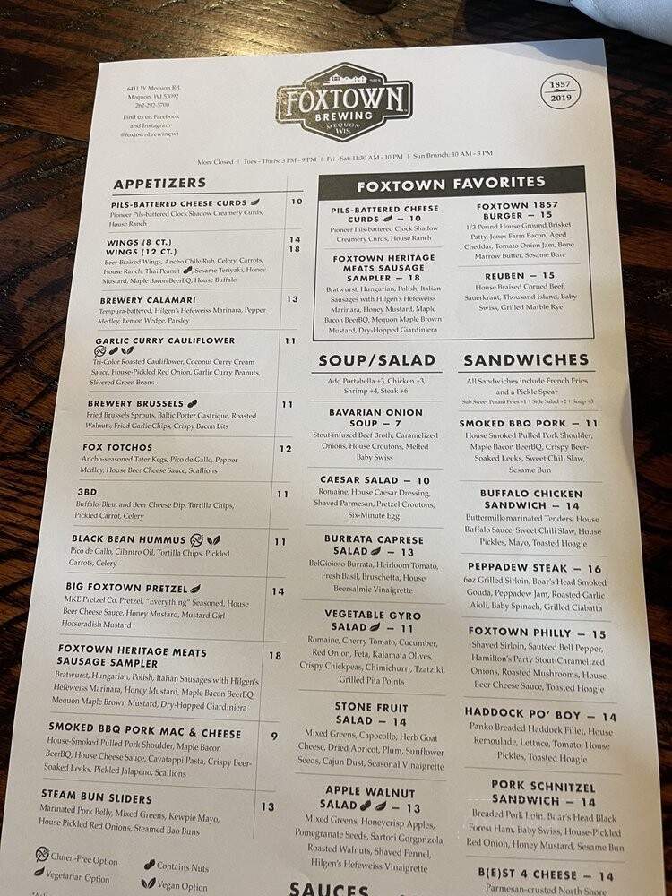 Foxtown Brewing - Mequon, WI menu_pic