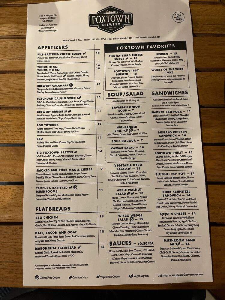 Foxtown Brewing - Mequon, WI menu_pic