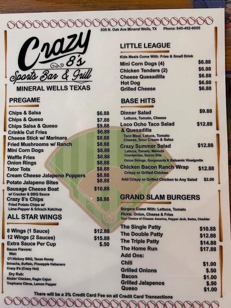 Crazy 8s Sports Bar & Grill - Mineral Wells, TX menu_pic