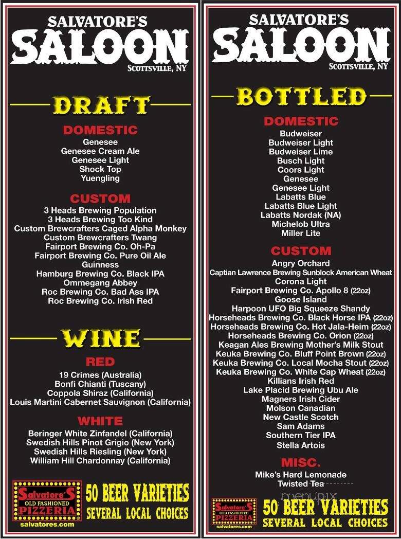 Salvatore's Saloon - Henrietta, NY menu_pic