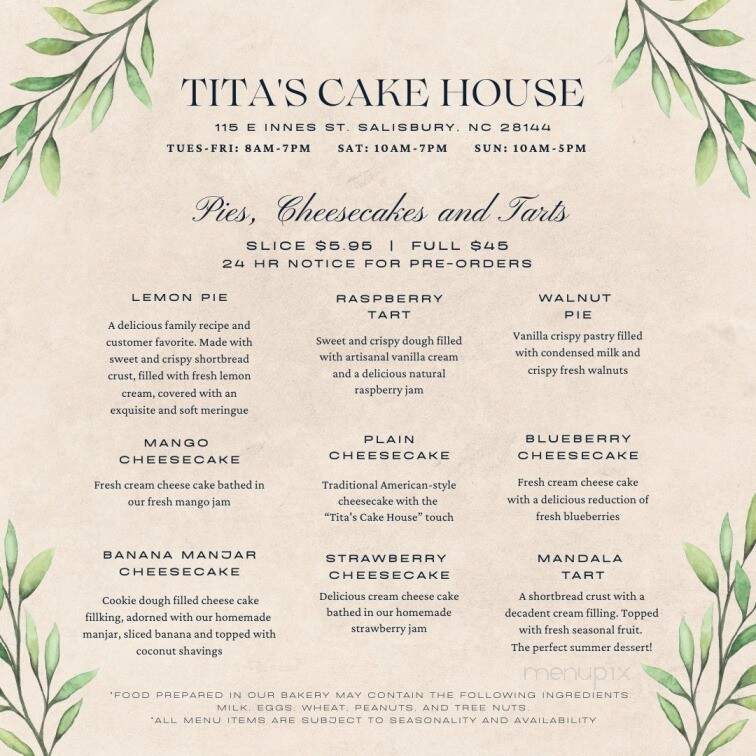 Tita's Cake House - Salisbury, NC menu_pic