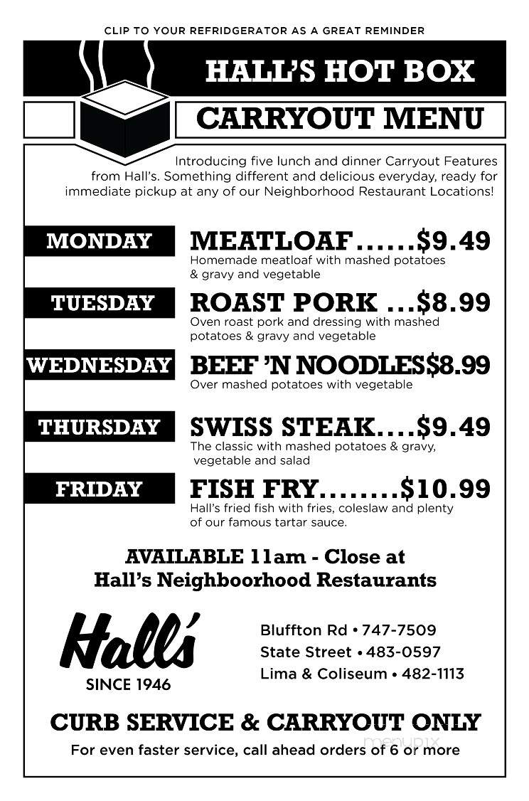 Hall's Prime Rib - Fort Wayne, IN menu_pic