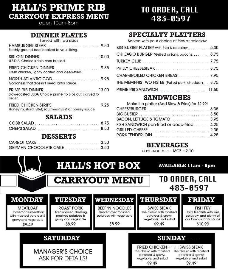 Hall's Prime Rib - Fort Wayne, IN menu_pic